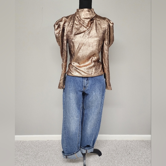 Women's Puff Shoulder Mock Neck Blouse - Future Collective - Picture 5 of 10